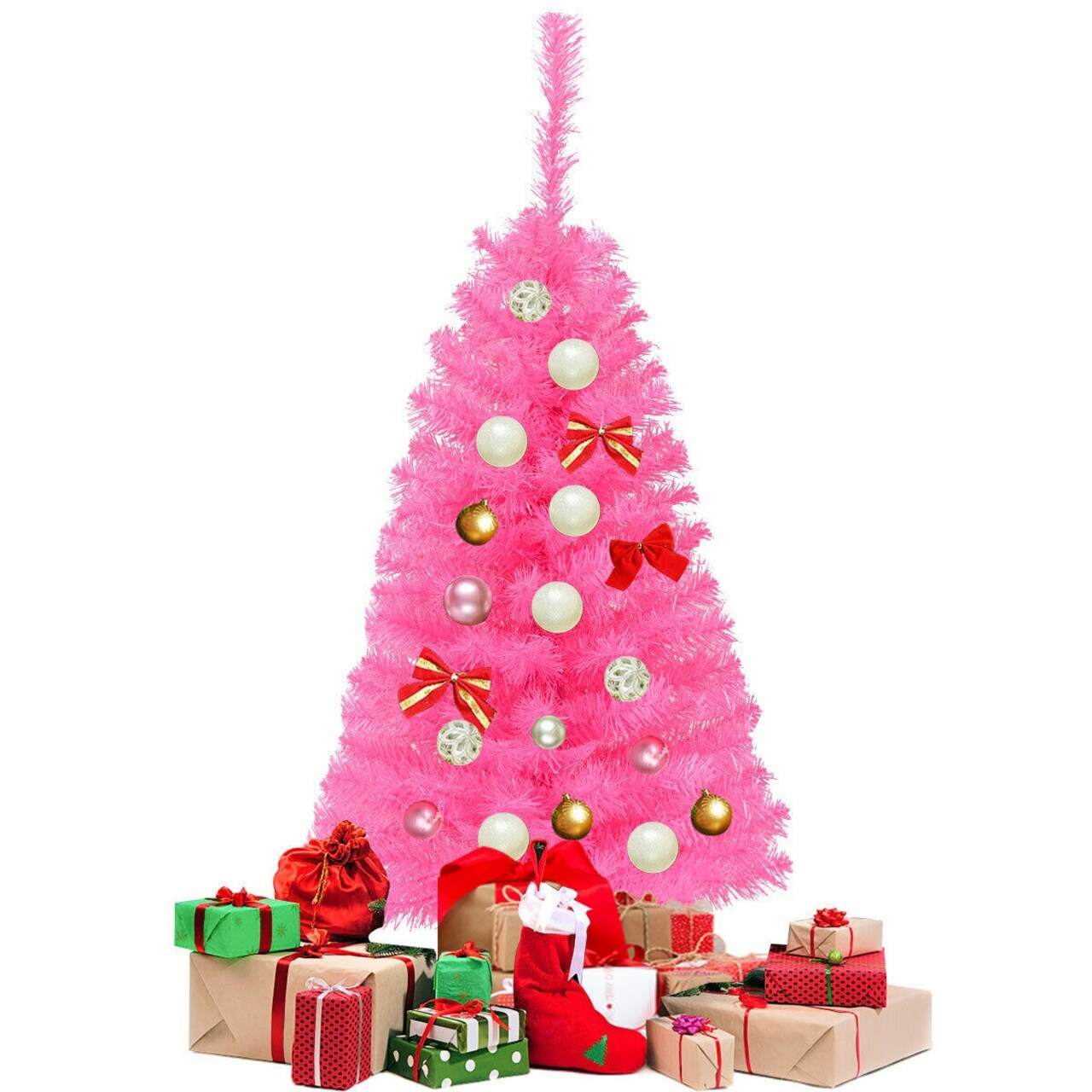 Compact Pink Pencil Tree 3ft with 116 PVC Tips Stable Base for Small Space Seasonal Decorating